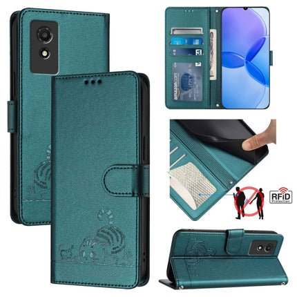 Cat Rat Embossed Pattern RFID Leather Phone Case with Lanyard, For TCL 50 XE, For TCL 50 SE, For TCL 501, For TCL 505