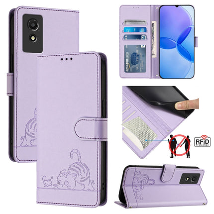 Cat Rat Embossed Pattern RFID Leather Phone Case with Lanyard, For TCL 50 XE, For TCL 50 SE, For TCL 501, For TCL 505