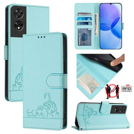 Cat Rat Embossed Pattern RFID Leather Phone Case with Lanyard, For TCL 50 XE, For TCL 50 SE, For TCL 501, For TCL 505