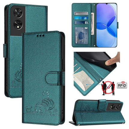 Cat Rat Embossed Pattern RFID Leather Phone Case with Lanyard, For TCL 50 XE, For TCL 50 SE, For TCL 501, For TCL 505