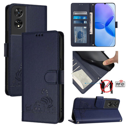 Cat Rat Embossed Pattern RFID Leather Phone Case with Lanyard, For TCL 50 XE, For TCL 50 SE, For TCL 501, For TCL 505