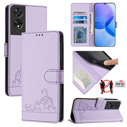 Cat Rat Embossed Pattern RFID Leather Phone Case with Lanyard, For TCL 50 XE, For TCL 50 SE, For TCL 501, For TCL 505