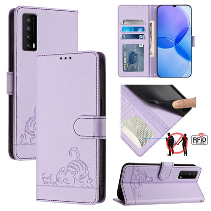 Cat Rat Embossed Pattern RFID Leather Phone Case with Lanyard, For TCL Stylus 5G, For TCL 303, For TCL 30T T603DL, For TCL 30Z T602DL
