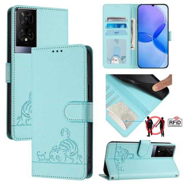 Cat Rat Embossed Pattern RFID Leather Phone Case with Lanyard, For TCL 50 XE, For TCL 50 SE, For TCL 501, For TCL 505