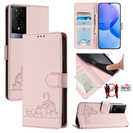 Cat Rat Embossed Pattern RFID Leather Phone Case with Lanyard, For TCL 50 XE, For TCL 50 SE, For TCL 501, For TCL 505