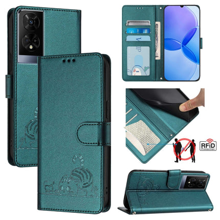 Cat Rat Embossed Pattern RFID Leather Phone Case with Lanyard, For TCL 50 XE, For TCL 50 SE, For TCL 501, For TCL 505