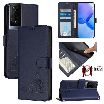 Cat Rat Embossed Pattern RFID Leather Phone Case with Lanyard, For TCL 50 XE, For TCL 50 SE, For TCL 501, For TCL 505