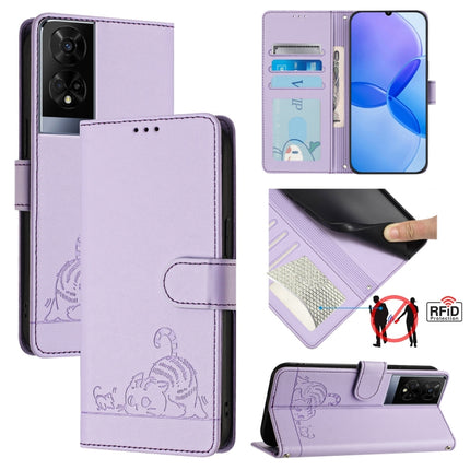 Cat Rat Embossed Pattern RFID Leather Phone Case with Lanyard, For TCL 50 XE, For TCL 50 SE, For TCL 501, For TCL 505