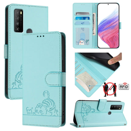 Cat Rat Embossed Pattern RFID Leather Phone Case with Lanyard, For TCL 403, For TCL 40 R, For TCL 30 XL T701DL, For TCL 305 / 306