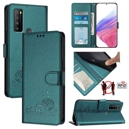 Cat Rat Embossed Pattern RFID Leather Phone Case with Lanyard, For TCL 403, For TCL 40 R, For TCL 30 XL T701DL, For TCL 305 / 306