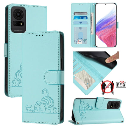 Cat Rat Embossed Pattern RFID Leather Phone Case with Lanyard, For TCL 60 SE NxtPaper / 605, For TCL 50 Pro NxtPaper, For TCL 50 LE 5G, For TCL 201
