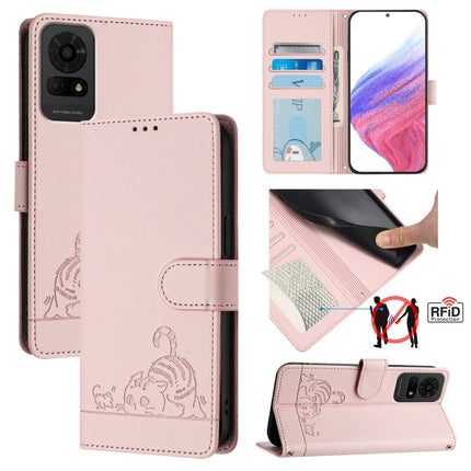 Cat Rat Embossed Pattern RFID Leather Phone Case with Lanyard, For TCL 60 SE NxtPaper / 605, For TCL 50 Pro NxtPaper, For TCL 50 LE 5G, For TCL 201