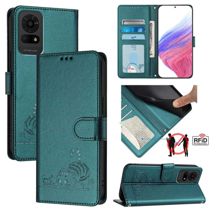 Cat Rat Embossed Pattern RFID Leather Phone Case with Lanyard, For TCL 60 SE NxtPaper / 605, For TCL 50 Pro NxtPaper, For TCL 50 LE 5G, For TCL 201