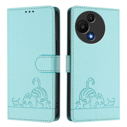 Cat Rat Embossed Pattern RFID Leather Phone Case with Lanyard, For TCL 60 SE NxtPaper / 605, For TCL 50 Pro NxtPaper, For TCL 50 LE 5G, For TCL 201