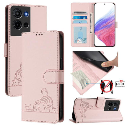 Cat Rat Embossed Pattern RFID Leather Phone Case with Lanyard, For TCL K70 Power 4G / K70 4G, For TCL NxtPaper 70 Pro 5G, For TCL K32 5G / K33, For TCL 60 NxtPaper