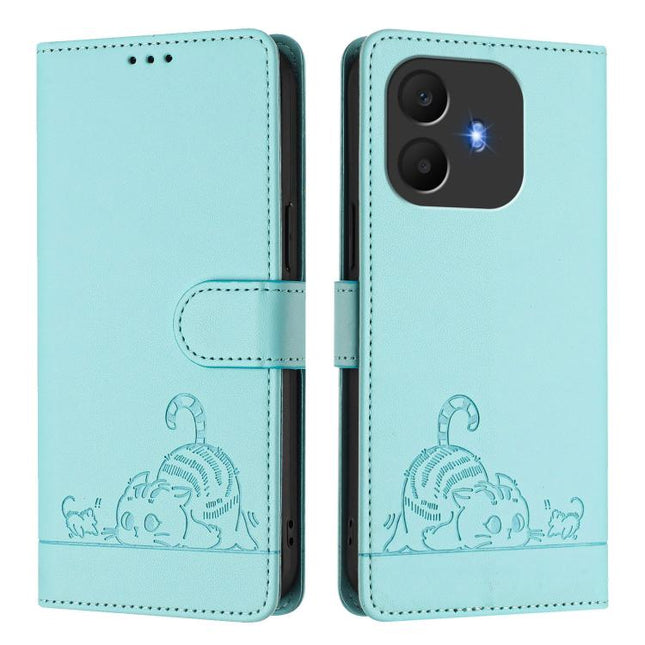 Cat Rat Embossed Pattern RFID Leather Phone Case with Lanyard, For TCL K70 Power 4G / K70 4G, For TCL NxtPaper 70 Pro 5G, For TCL K32 5G / K33, For TCL 60 NxtPaper