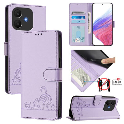 Cat Rat Embossed Pattern RFID Leather Phone Case with Lanyard, For TCL K70 Power 4G / K70 4G, For TCL NxtPaper 70 Pro 5G, For TCL K32 5G / K33, For TCL 60 NxtPaper