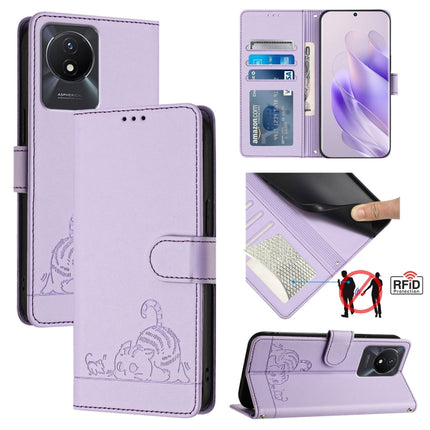 Cat Rat Embossed Pattern RFID Leather Phone Case with Lanyard, For vivo V29 5G Global / V29 Pro, For vivo Y17S 4G Global, For vivo Y17S 5G India, For vivo Y02A 4G / Y02 4G