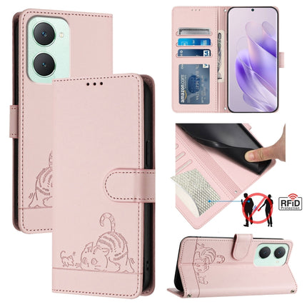 Cat Rat Embossed Pattern RFID Leather Phone Case with Lanyard, For vivo Y20A / Y20G / Y12A, For vivo Y03 4G Global, For vivo Y100 5G IDN, For vivo Y200E 5G Global