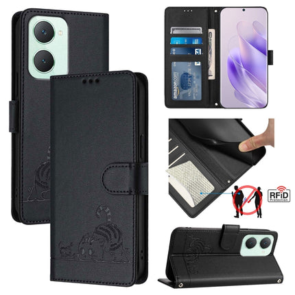 Cat Rat Embossed Pattern RFID Leather Phone Case with Lanyard, For vivo Y20A / Y20G / Y12A, For vivo Y03 4G Global, For vivo Y100 5G IDN, For vivo Y200E 5G Global