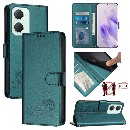 Cat Rat Embossed Pattern RFID Leather Phone Case with Lanyard, For vivo Y20A / Y20G / Y12A, For vivo Y03 4G Global, For vivo Y100 5G IDN, For vivo Y200E 5G Global