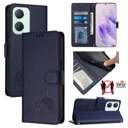 Cat Rat Embossed Pattern RFID Leather Phone Case with Lanyard, For vivo Y20A / Y20G / Y12A, For vivo Y03 4G Global, For vivo Y100 5G IDN, For vivo Y200E 5G Global