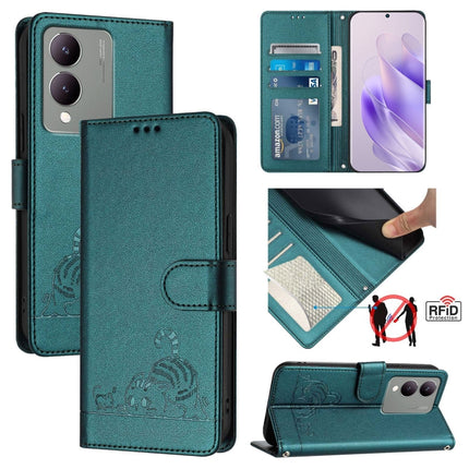 Cat Rat Embossed Pattern RFID Leather Phone Case with Lanyard, For vivo V29 5G Global / V29 Pro, For vivo Y17S 4G Global, For vivo Y17S 5G India, For vivo Y02A 4G / Y02 4G