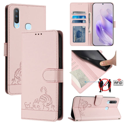 Cat Rat Embossed Pattern RFID Leather Phone Case with Lanyard, For vivo Y30 4G Global, For vivo Y19 / U3 / Y5S / Z5i / U20, For vivo Y17 / Y15 / Y12 / Y11, For vivo Y35 4G Global
