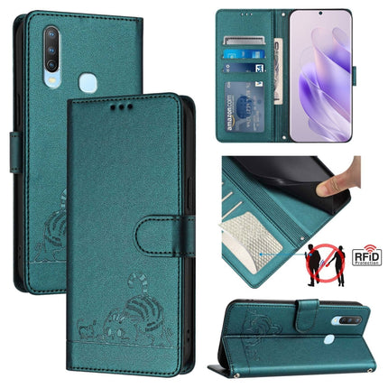 Cat Rat Embossed Pattern RFID Leather Phone Case with Lanyard, For vivo Y30 4G Global, For vivo Y19 / U3 / Y5S / Z5i / U20, For vivo Y17 / Y15 / Y12 / Y11, For vivo Y35 4G Global