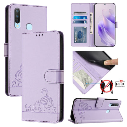Cat Rat Embossed Pattern RFID Leather Phone Case with Lanyard, For vivo Y30 4G Global, For vivo Y19 / U3 / Y5S / Z5i / U20, For vivo Y17 / Y15 / Y12 / Y11, For vivo Y35 4G Global