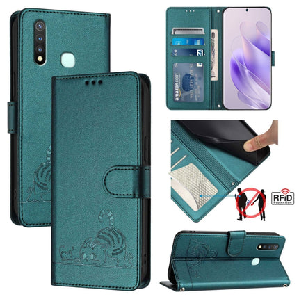 Cat Rat Embossed Pattern RFID Leather Phone Case with Lanyard, For vivo Y30 4G Global, For vivo Y19 / U3 / Y5S / Z5i / U20, For vivo Y17 / Y15 / Y12 / Y11, For vivo Y35 4G Global