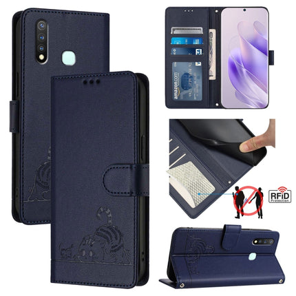 Cat Rat Embossed Pattern RFID Leather Phone Case with Lanyard, For vivo Y30 4G Global, For vivo Y19 / U3 / Y5S / Z5i / U20, For vivo Y17 / Y15 / Y12 / Y11, For vivo Y35 4G Global