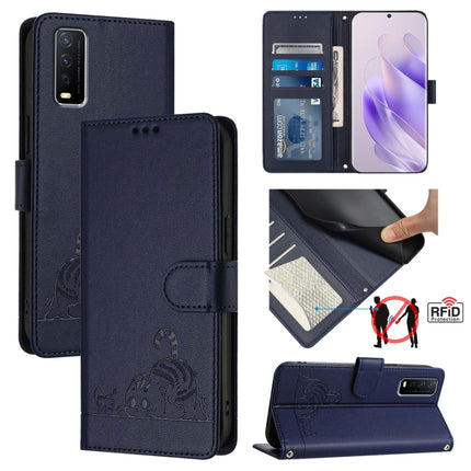 Cat Rat Embossed Pattern RFID Leather Phone Case with Lanyard, For vivo Y28 4G, For vivo Y38 5G, For vivo Y20 / Y20i / Y20S / Y11S, For vivo Y12S / iQOO U1x