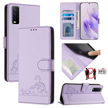 Cat Rat Embossed Pattern RFID Leather Phone Case with Lanyard, For vivo Y28 4G, For vivo Y38 5G, For vivo Y20 / Y20i / Y20S / Y11S, For vivo Y12S / iQOO U1x