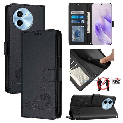 Cat Rat Embossed Pattern RFID Leather Phone Case with Lanyard, For vivo Y28 4G, For vivo Y38 5G, For vivo Y20 / Y20i / Y20S / Y11S, For vivo Y12S / iQOO U1x