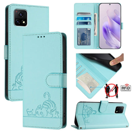 Cat Rat Embossed Pattern RFID Leather Phone Case with Lanyard, For vivo Y33 4G 2021, For vivo Y52S 5G / iQOO U3, For vivo Y31S 5G / Y72 5G India, For vivo Y70S