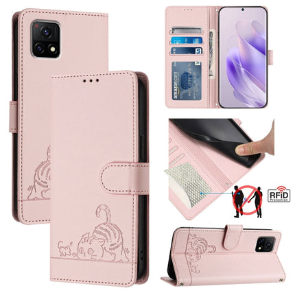 Cat Rat Embossed Pattern RFID Leather Phone Case with Lanyard, For vivo Y33 4G 2021, For vivo Y52S 5G / iQOO U3, For vivo Y31S 5G / Y72 5G India, For vivo Y70S