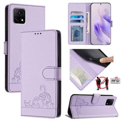 Cat Rat Embossed Pattern RFID Leather Phone Case with Lanyard, For vivo Y33 4G 2021, For vivo Y52S 5G / iQOO U3, For vivo Y31S 5G / Y72 5G India, For vivo Y70S