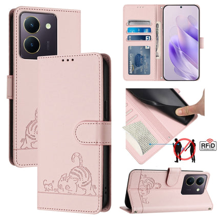 Cat Rat Embossed Pattern RFID Leather Phone Case with Lanyard, For vivo V30 Lite 5G Global, For vivo X100 Pro 5G, For vivo X100, For vivo Y27S 4G Global