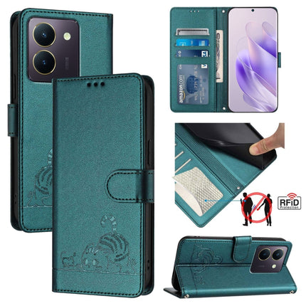 Cat Rat Embossed Pattern RFID Leather Phone Case with Lanyard, For vivo V30 Lite 5G Global, For vivo X100 Pro 5G, For vivo X100, For vivo Y27S 4G Global