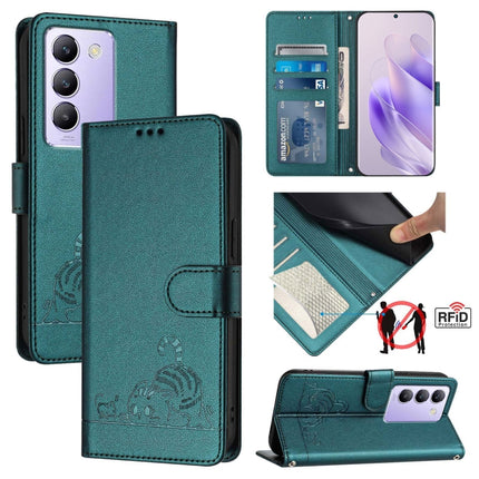Cat Rat Embossed Pattern RFID Leather Phone Case with Lanyard, For vivo Y20A / Y20G / Y12A, For vivo Y03 4G Global, For vivo Y100 5G IDN, For vivo Y200E 5G Global