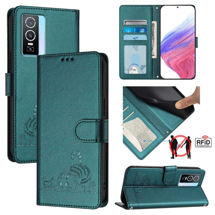 Cat Rat Embossed Pattern RFID Leather Phone Case with Lanyard, For vivo Y76 5G, For vivo Y51 2020 India, For vivo Y31 4G 2021 India, For vivo Y53S 4G / Y51A 2021
