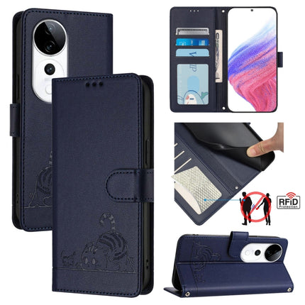 Cat Rat Embossed Pattern RFID Leather Phone Case with Lanyard, For vivo Y300 Pro, For vivo iQOO Z9s Pro 5G India, For vivo S19 Pro, For vivo S19