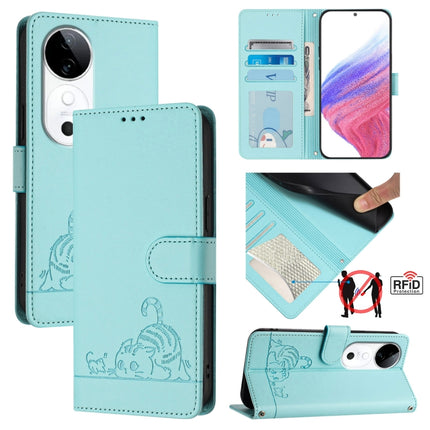 Cat Rat Embossed Pattern RFID Leather Phone Case with Lanyard, For vivo Y300 Pro, For vivo iQOO Z9s Pro 5G India, For vivo S19 Pro, For vivo S19