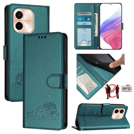 Cat Rat Embossed Pattern RFID Leather Phone Case with Lanyard, For vivo Y28 4G, For vivo Y38 5G, For vivo Y20 / Y20i / Y20S / Y11S, For vivo Y12S / iQOO U1x