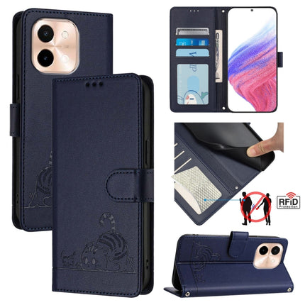 Cat Rat Embossed Pattern RFID Leather Phone Case with Lanyard, For vivo Y28 4G, For vivo Y38 5G, For vivo Y20 / Y20i / Y20S / Y11S, For vivo Y12S / iQOO U1x