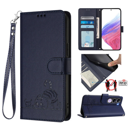 Cat Rat Embossed Pattern RFID Leather Phone Case with Lanyard, For vivo Y300 Pro, For vivo iQOO Z9s Pro 5G India, For vivo S19 Pro, For vivo S19