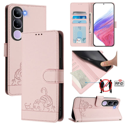 Cat Rat Embossed Pattern RFID Leather Phone Case with Lanyard, For vivo S20 5G, For vivo S20 Pro 5G, For vivo V40 Lite 5G IDN, For vivo V40e 5G India