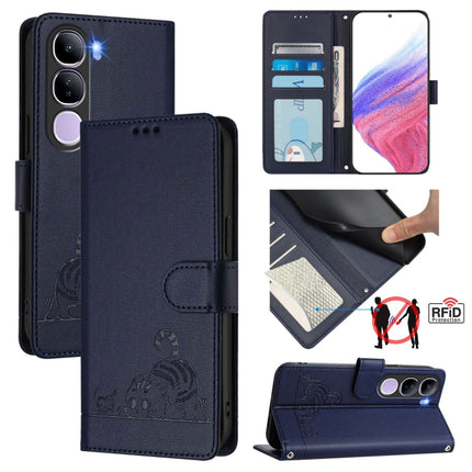 Cat Rat Embossed Pattern RFID Leather Phone Case with Lanyard, For vivo S20 5G, For vivo S20 Pro 5G, For vivo V40 Lite 5G IDN, For vivo V40e 5G India