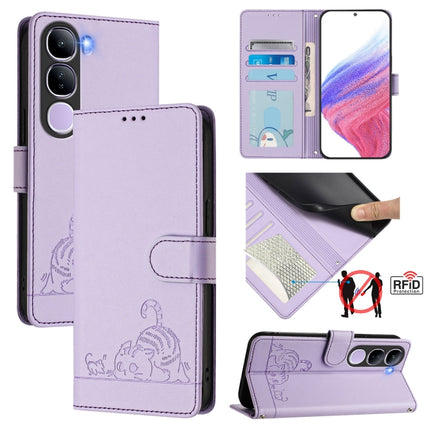 Cat Rat Embossed Pattern RFID Leather Phone Case with Lanyard, For vivo S20 5G, For vivo S20 Pro 5G, For vivo V40 Lite 5G IDN, For vivo V40e 5G India